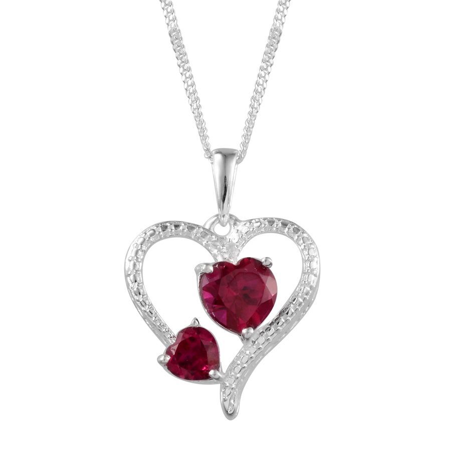 Simulated Ruby (Hrt) Heart Pendant With Chain in Sterling Silver