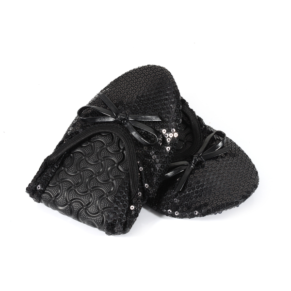 Set of 2 - Foldable Flat Ballet Shoe Each with Zipper Storage Pouch (UK 3-4) - Black and Metallic Black