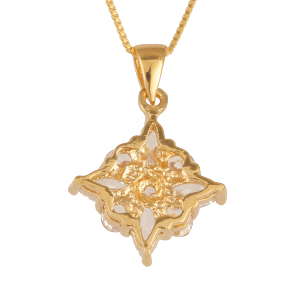 Close Out Deal AAA Simulated Diamond (Mrq) Pendant with Chain in 14K Gold Overlay Sterling Silver