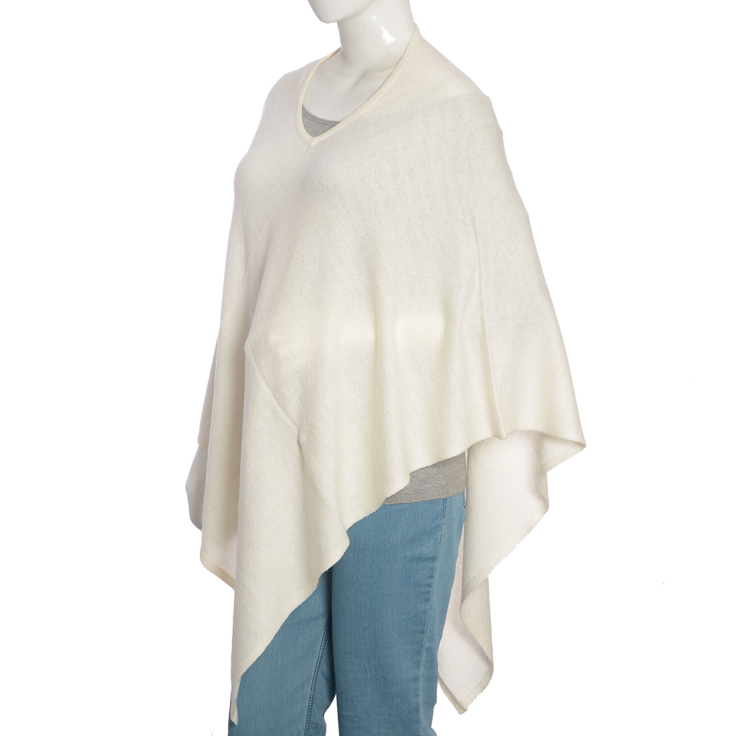 Limited Available - 100%  Cashmere Pashmina Wool Poncho - Cream  (Free Size)