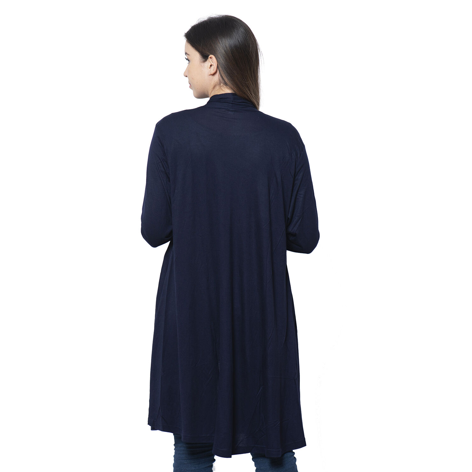 Duster Cardigan with Long Sleeves and Side Pockets in Navy Blue