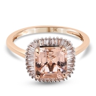 9K Rose Gold AA Marropino Morganite (Asscher Cut ) and Diamond Halo Ring (Size T) 2.05 Ct.