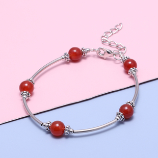 Red Agate Bracelet  (Size - 7.5 with 2.5 Extender) in Silver Tone 12.50  Ct.