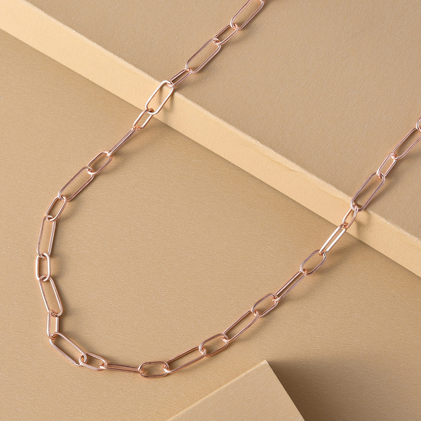 Rose Gold Overlay Sterling Silver Paperclip Necklace (Size - 24) With Lobster Clasp, Silver Wt. 8.40 Gms