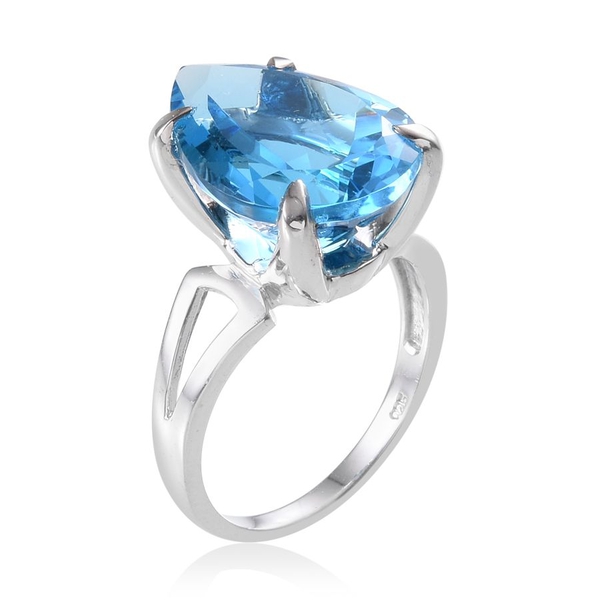 Electric Swiss Blue Topaz (Pear) Ring in Platinum Overlay Sterling Silver 18.000 Ct. Silver wt 6.07 Gms.