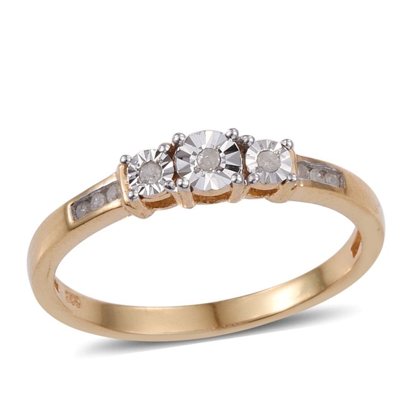 Diamond Trilogy Silver Ring in 14K Gold Overlay 0.100 Ct.