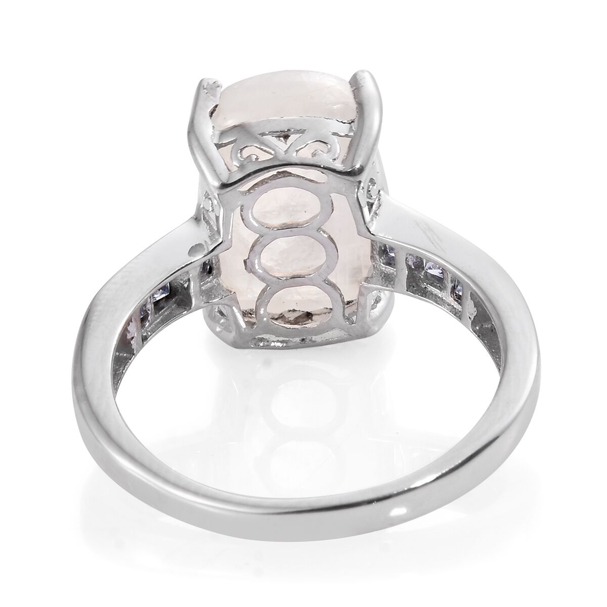 Sri Lankan Rainbow Moonstone (Cush 7.75 Ct), Signity Sum Blue Topaz Ring in Platinum Overlay Sterling Silver 8.250 Ct.