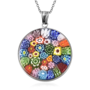 Multi Colour Murano Glass Pendant With Chain (Size 20) in Stainless Steel