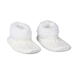 100% Acrylic Double Layer Chunky Sock Indoor Antislip Faux Fur Slipper - White