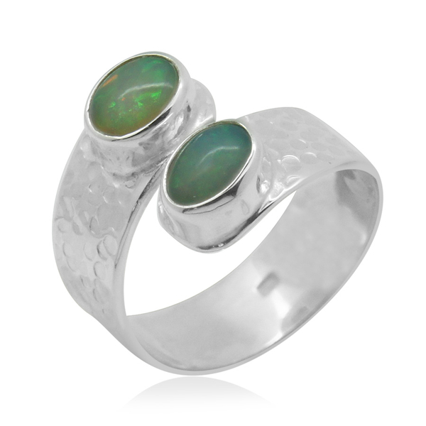 Royal Bali Collection Ethiopian Welo Opal (Ovl) Crossover Ring in Sterling Silver 0.750 Ct.
