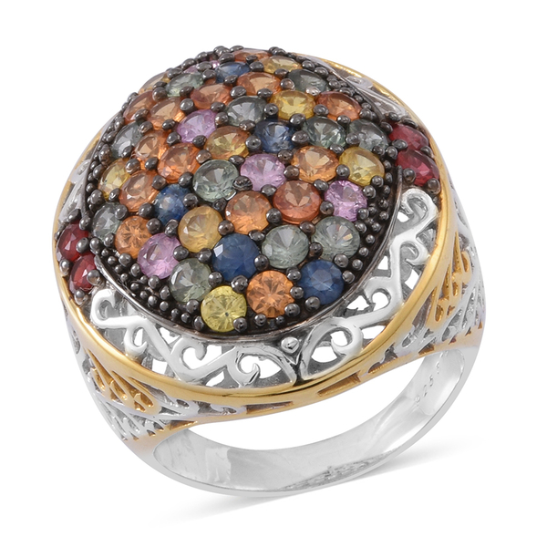 Limited Available- Rainbow Sapphire Cocktail Ring in Rhodium Plated Sterling Silver 6.000 Ct. Silver
