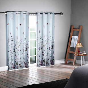 SERENITY NIGHT Set of 2 -  Flower Pattern Blackout Curtain with 8 Eyelets and LED Band  - Lavender & Multi