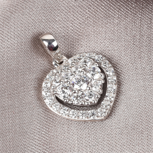 Lustro Stella Platinum Overlay Sterling Silver Heart Pendant Made with Finest CZ 1.50 Ct.