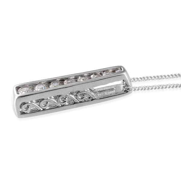 AAA Simulated Diamond (Rnd) Pendant With Chain in Platinum Overlay Sterling Silver