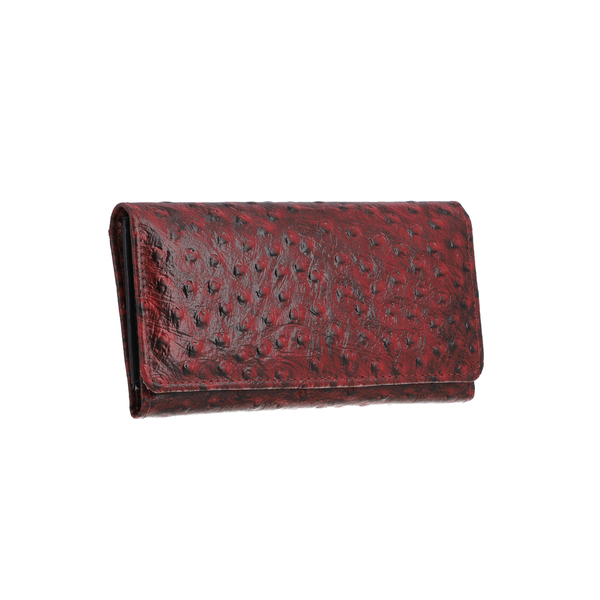 100% Genuine Leather Ostrich Embossed Womens RFID Protected Wallet (Size 18x10 Cm) - Burgundy