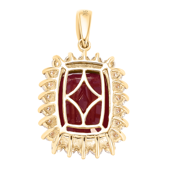 9K Yellow Gold  AA  African Ruby (FF) and Moissanite Pendant 11.35 Ct.