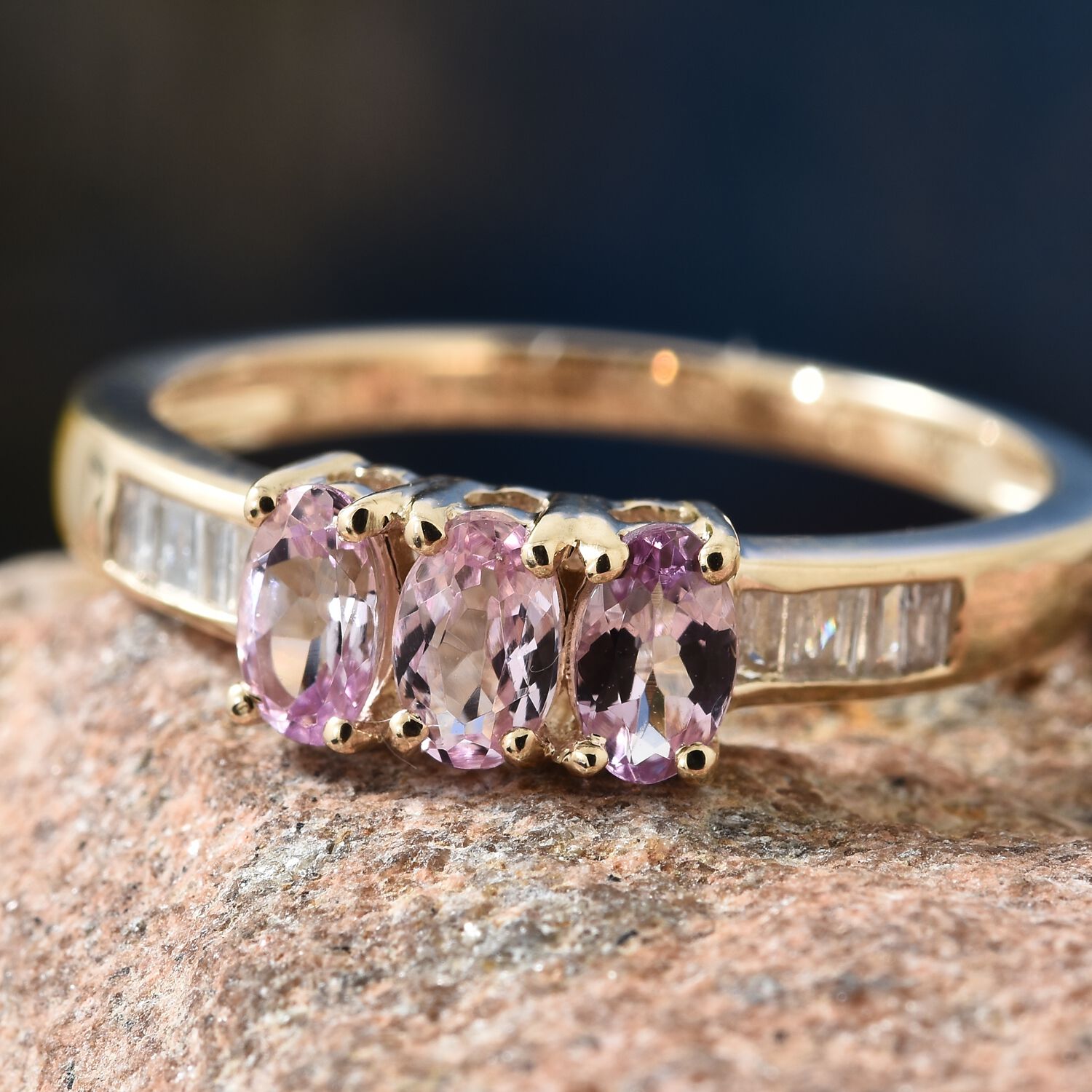 9K Yellow Gold AA Pink Tanzanite (Ovl), Diamond Ring 0.850 Ct.