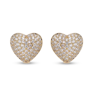 Simulated Diamond Heart Stud Earrings (with Clasp) in Yellow Gold Tone