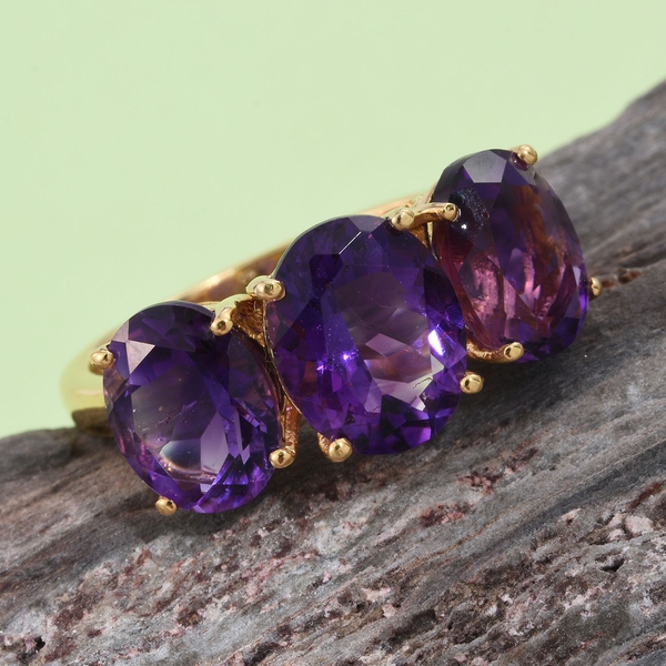 Moroccan Amethyst (Ovl 2.30 Ct) 3 Stone Ring in 14K Gold Overlay Sterling Silver 7.800 Ct.
