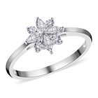 ELANZA Simulated Diamond Floral Ring (Size R) in Rhodium Overlay Sterling Silver