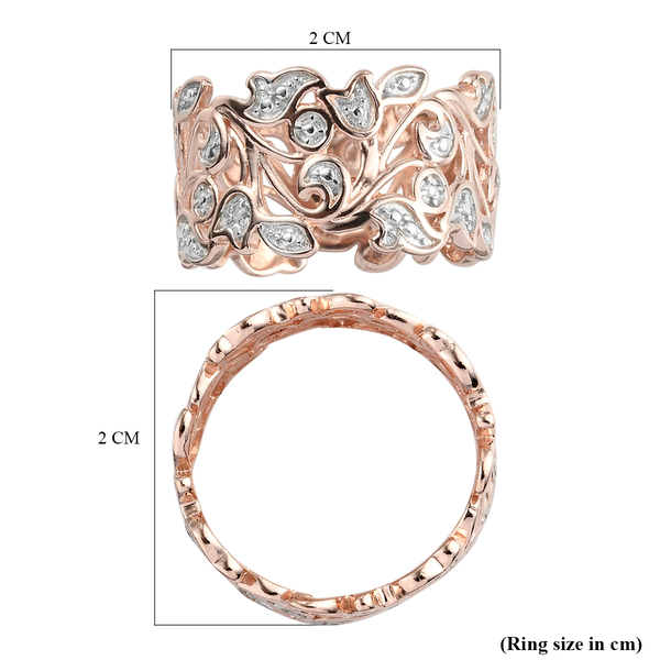 Diamond Floral Vine Band Ring in Rose Gold Overlay Sterling Silver,0.005 Ct.