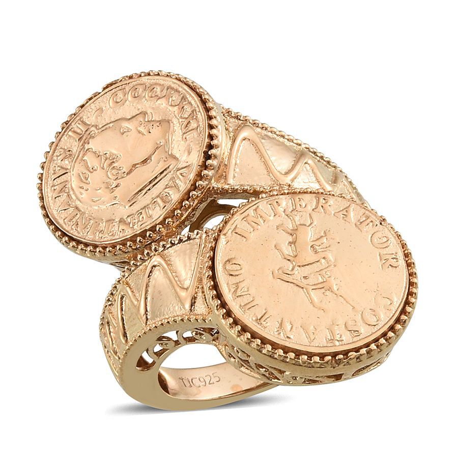 Stefy Pink Sapphire (Rnd) Crossover Ring with Coin in 14K Gold Overlay Sterling Silver