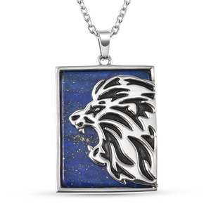 Lapis Lazuli Lion Pendant with Chain (Size 24) in Stainless Steel 47.00 Ct.