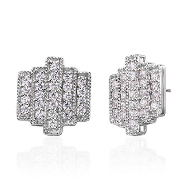 Lustro Stella - Platinum Overlay Sterling Silver (Rnd) Stud Earrings Made with Finest CZ