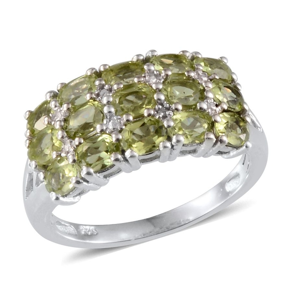 Hebei Peridot (Ovl), Diamond Ring in Platinum Overlay Sterling Silver 3.510 Ct.