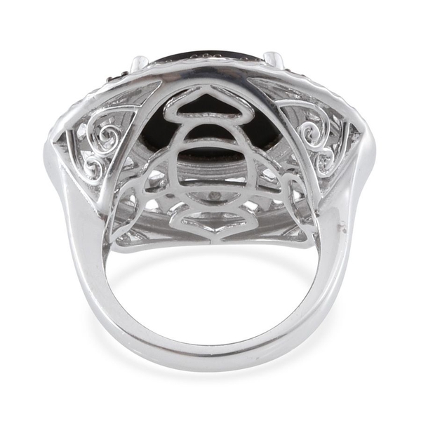 Goldenite (Rnd 6.75 Ct), Boi Ploi Black Spinel Ring in Platinum Overlay Sterling Silver 7.000 Ct. Silver wt 8.00 Gms.