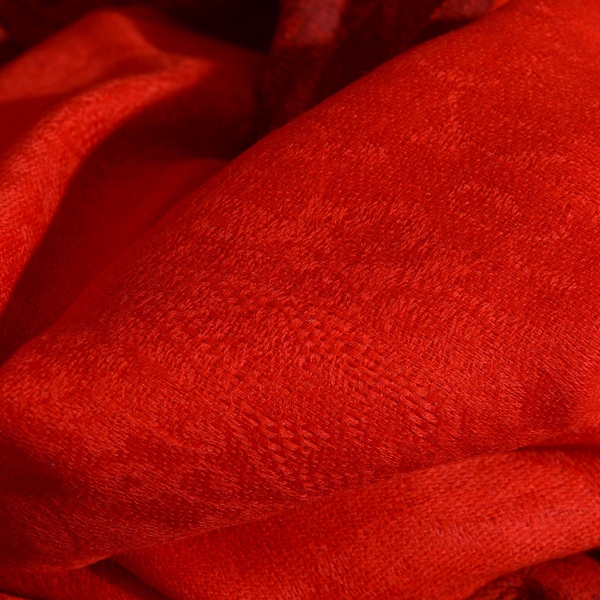 100% Fine Cashmere Wool Red Colour Self Printed Scarf (Size 200x70 Cm)