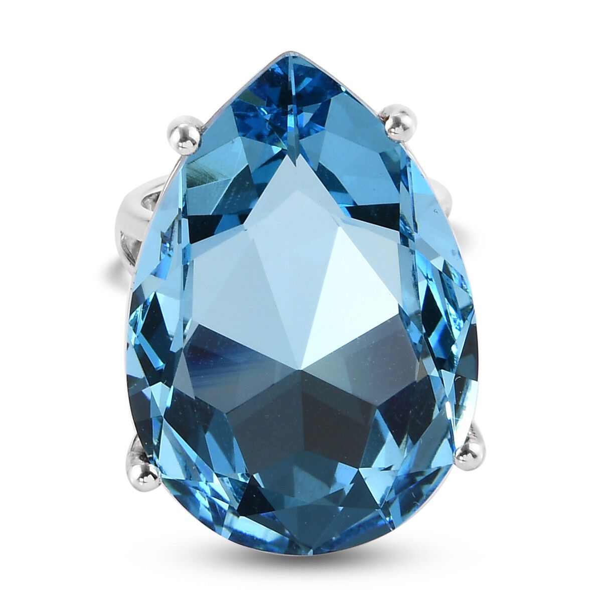 Lustro Stella  Aquamarine Crystal Solitaire Ring in Platinum Overlay Sterling Silver