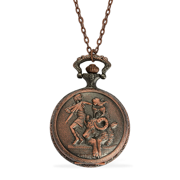 STRADA Japanese Movement Roman Number Dial ZODIAC Aries Pocket Watch with Chain (Size 32) in Rose To