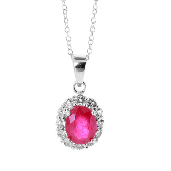 African Ruby (Ovl 2.76 Ct), White Topaz Pendant With Chain in Rhodium Plated Sterling Sterling Silve
