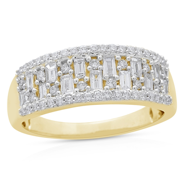 9K Yellow Gold SGL Certified Diamond (Rnd and Bgt) (I3/G-H) Half Eternity Ring 1.000 Ct.