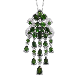 GP Chrome Diopside, Natural Cambodian Zircon and Blue Sapphire Pendant With Chain (Size 18) in Plati