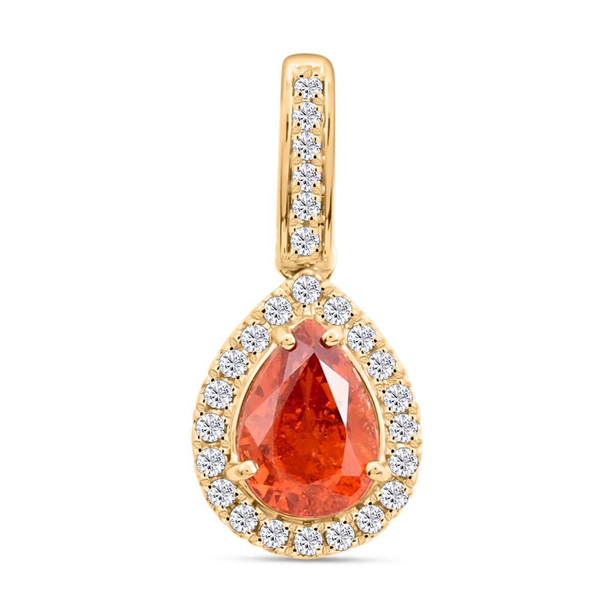 14K Yellow Gold  AAA   Nigerian Spessartite Garnet ,  White Diamond  I2 Pendant 1.75 ct,  Gold Wt. 1
