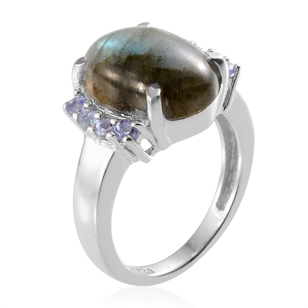 Labradorite (Ovl 15.00 Ct), Tanzanite Ring in Platinum Overlay Sterling Silver 15.500 Ct.