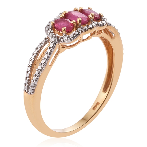 African Ruby (Ovl) 3 Stone Ring in 14K Gold Overlay Sterling Silver 1.000 Ct.