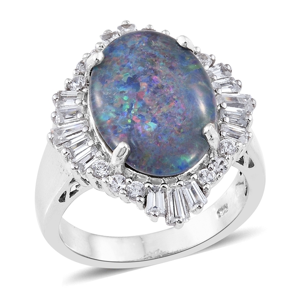 Extremely Rare Size Australian Boulder Opal (Ovl 18x13mm), Natural Cambodian Zircon Ring in Platinum