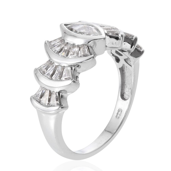 Lustro Stella - Platinum Overlay Sterling Silver (Mrq) Ring Made with Finest CZ