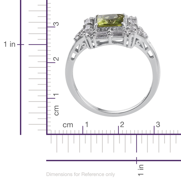 AA Hebei Peridot (Sqr 1.75 Ct), White Topaz Ring in Platinum Overlay Sterling Silver 2.750 Ct.