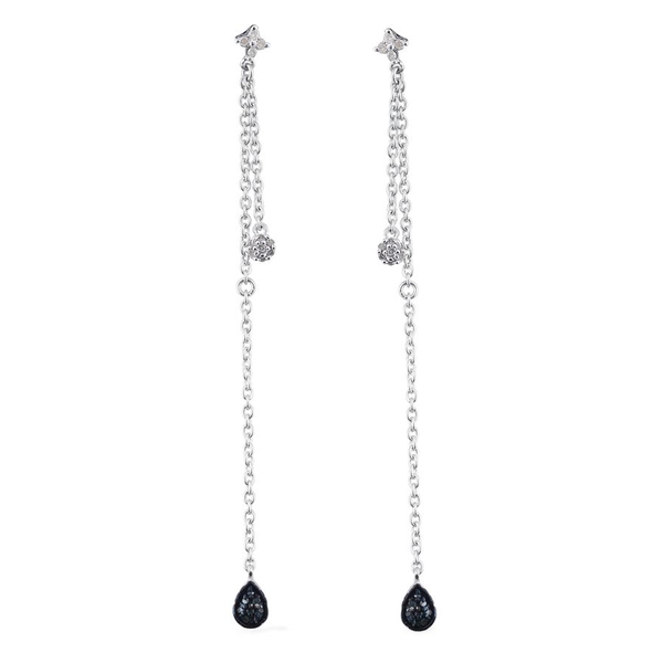 Diamond (Rnd), Blue Diamond Earrings in Platinum Overlay Sterling Silver 0.250 Ct.