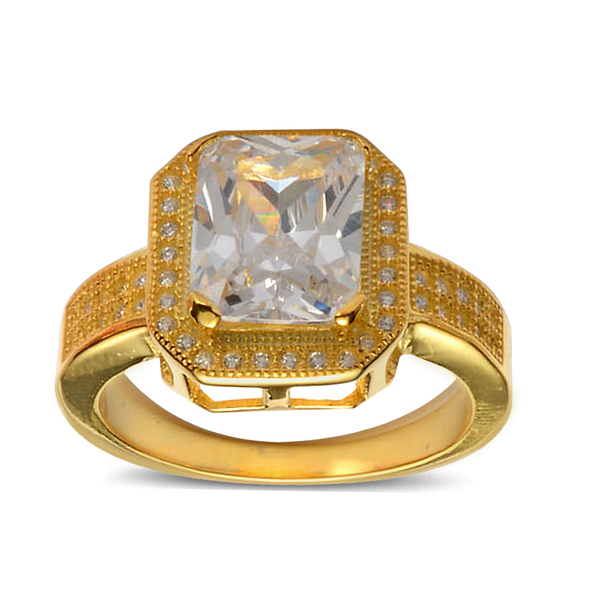 AAA Simulated White Diamond Ring in Yellow Gold Overlay Sterling Silver 10.000 Ct.