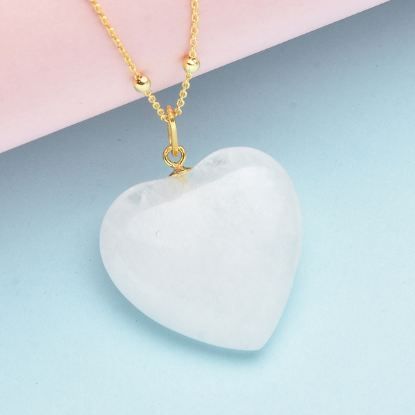 White Crystal Quartz Heart Pendant with Chain (Size 20) in Yellow Gold Overlay Sterling Silver