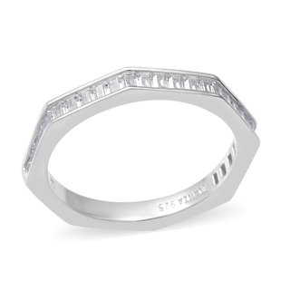 ELANZA Simulated Diamond Hexagon Band Ring in Sterling Silver