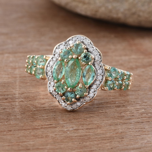 9K Yellow Gold AA Boyaca Colombian Emerald (Mrq), Diamond (I3-G-H) Ring 1.750 Ct.