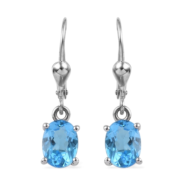 3.25 Ct Swiss Blue Topaz Solitaire Drop Earrings in Platinum Plated Silver