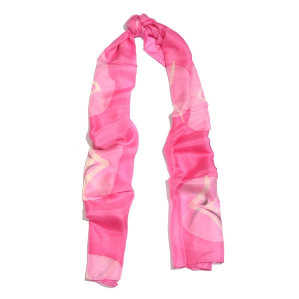 100% Mulberry Silk Pink and Multi Colour Abstract Pattern Scarf (Size 180x50 Cm)