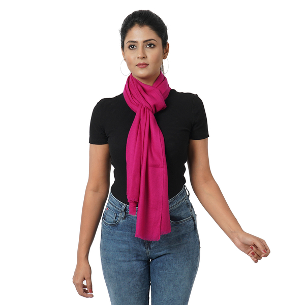 Limited Available -  Super Soft - 100% Cashmere Wool Fuchsia Colour Shawl with Fringes (Size 190x68Cm)